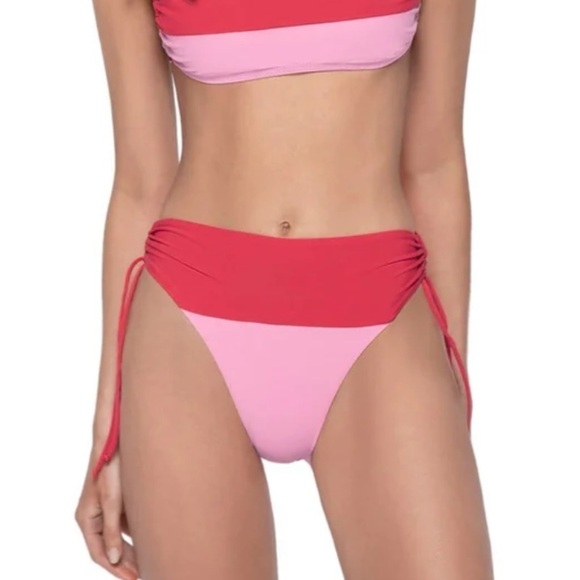 NWT Pilyq Aura Shirred High Waisted Colorblock Bikini Bottoms - Picture 1 of 6